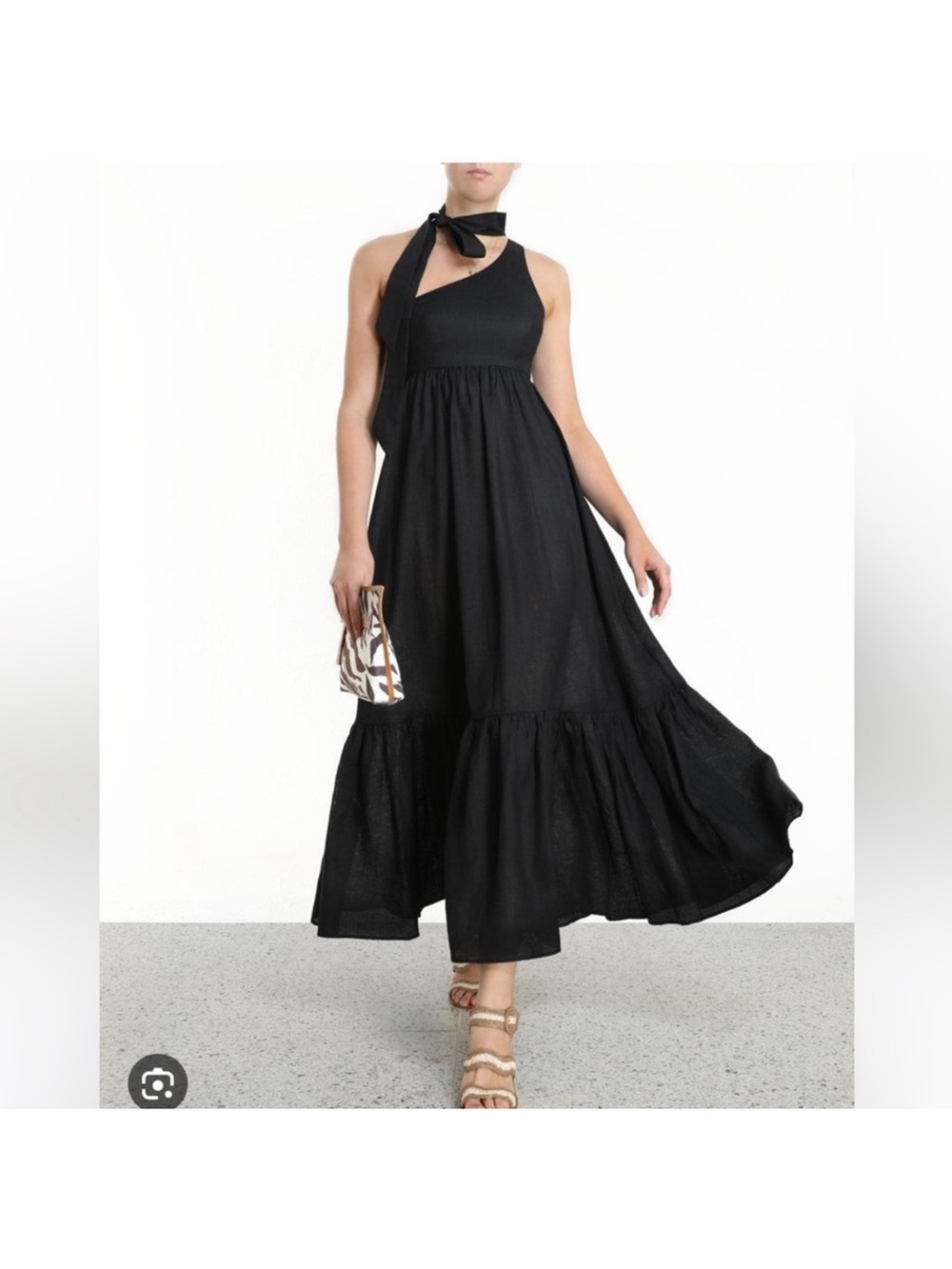 Zimmerman One-Shoulder Black Tie-Strap Maxi Dress